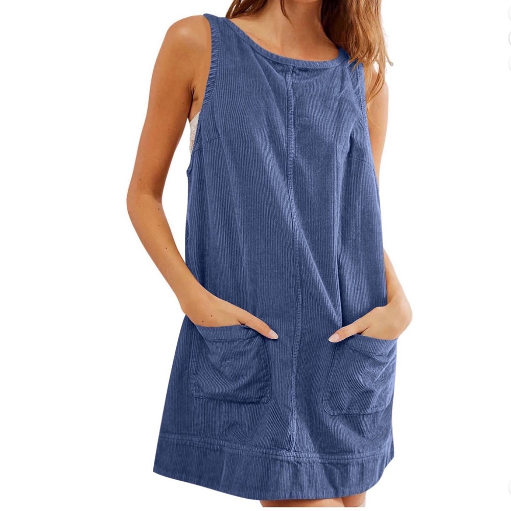 day + moon Corduroy Shift Dress Womens Small Sleeveless Low Back Mini Pocket